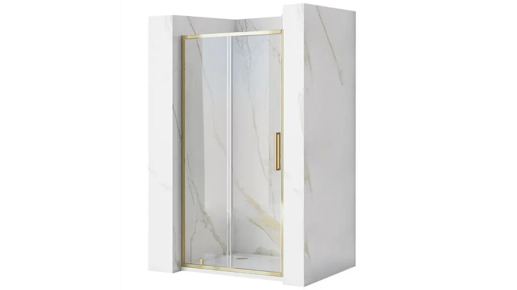 drzwi prysznicowe ze złotym akcentem